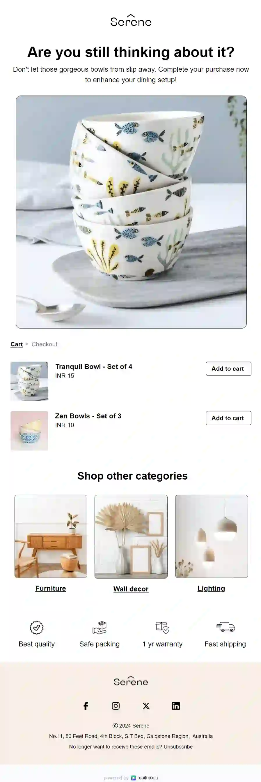 Free Browse Abandonment Email Template for Furniture and Decor