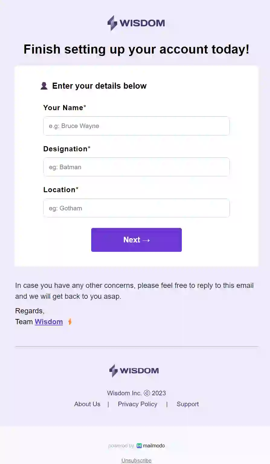 Account Setup Email Template