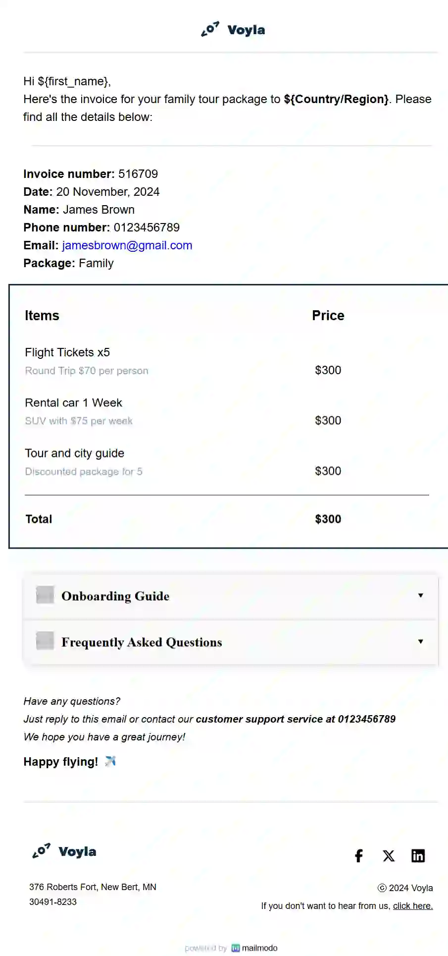 Free Invoice Email Template For Travel Agency