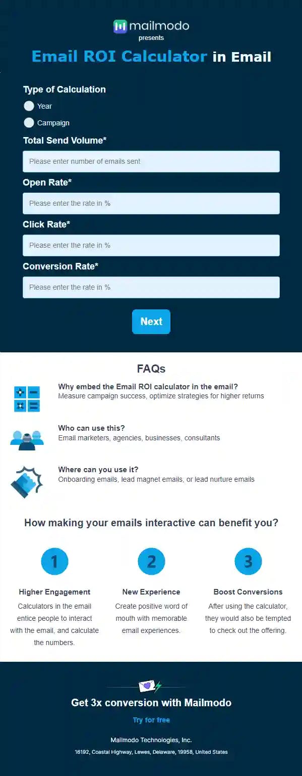 Email ROI Calculator in Email