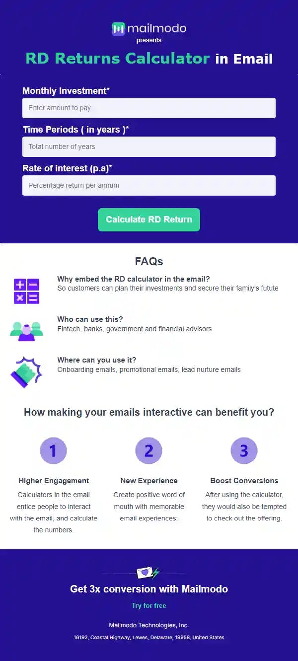 Free RD Calculator in Email