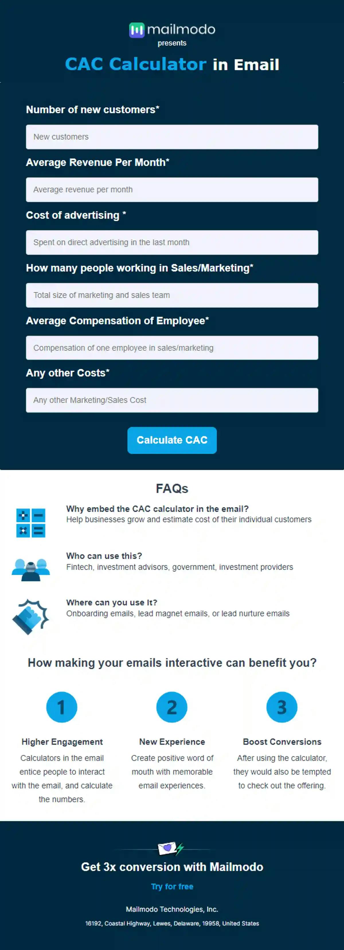Free CAC Calculator in Email