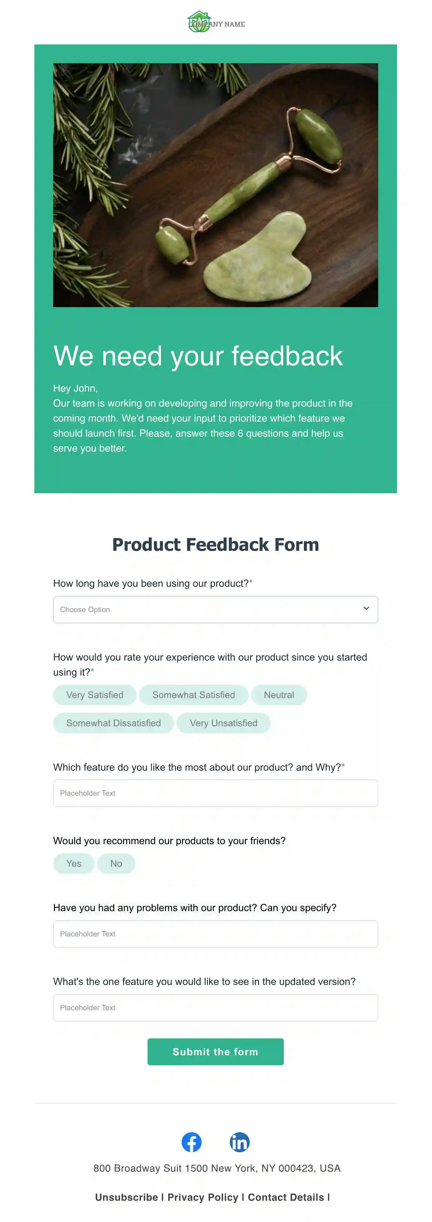 Free Product Feedback Email Template