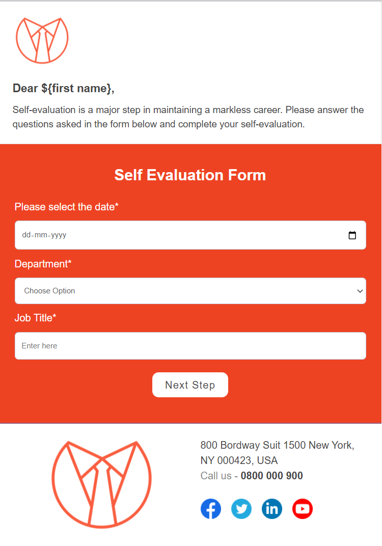 Self Evaluation Form Email Template