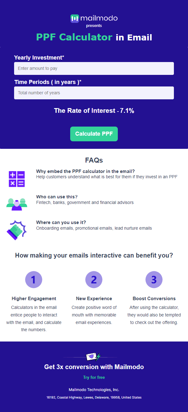 Free PPF Calculator in Email