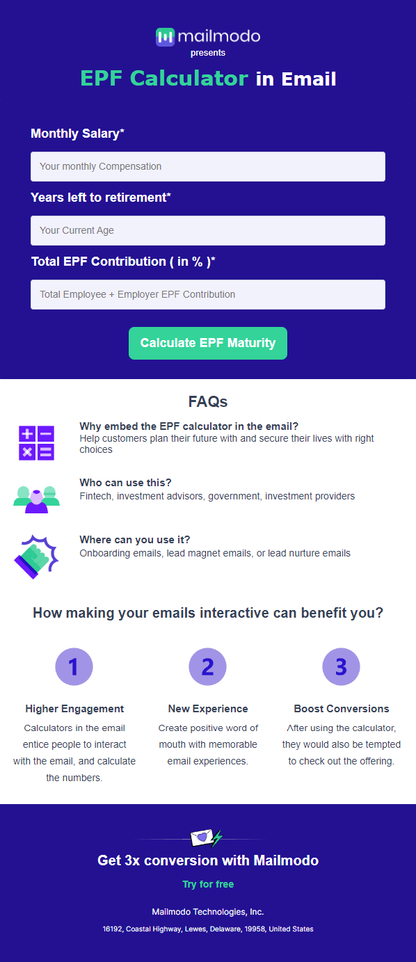 Free EPF Calculator in Email
