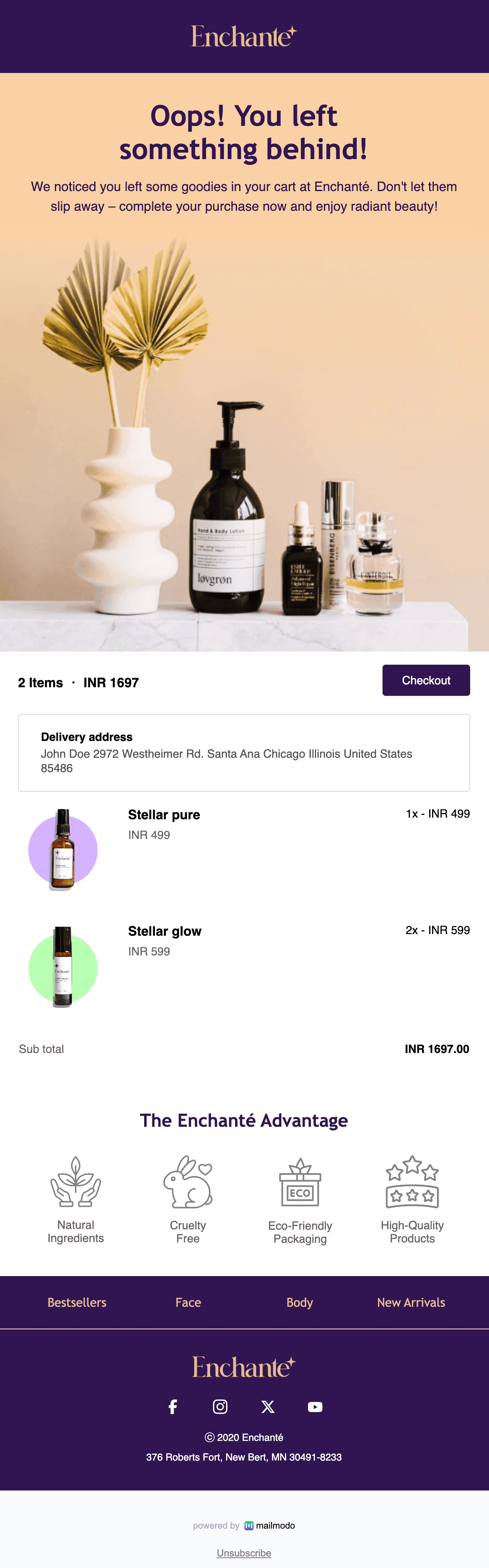 Free Abandonment Cart Email Template for Beauty Brand