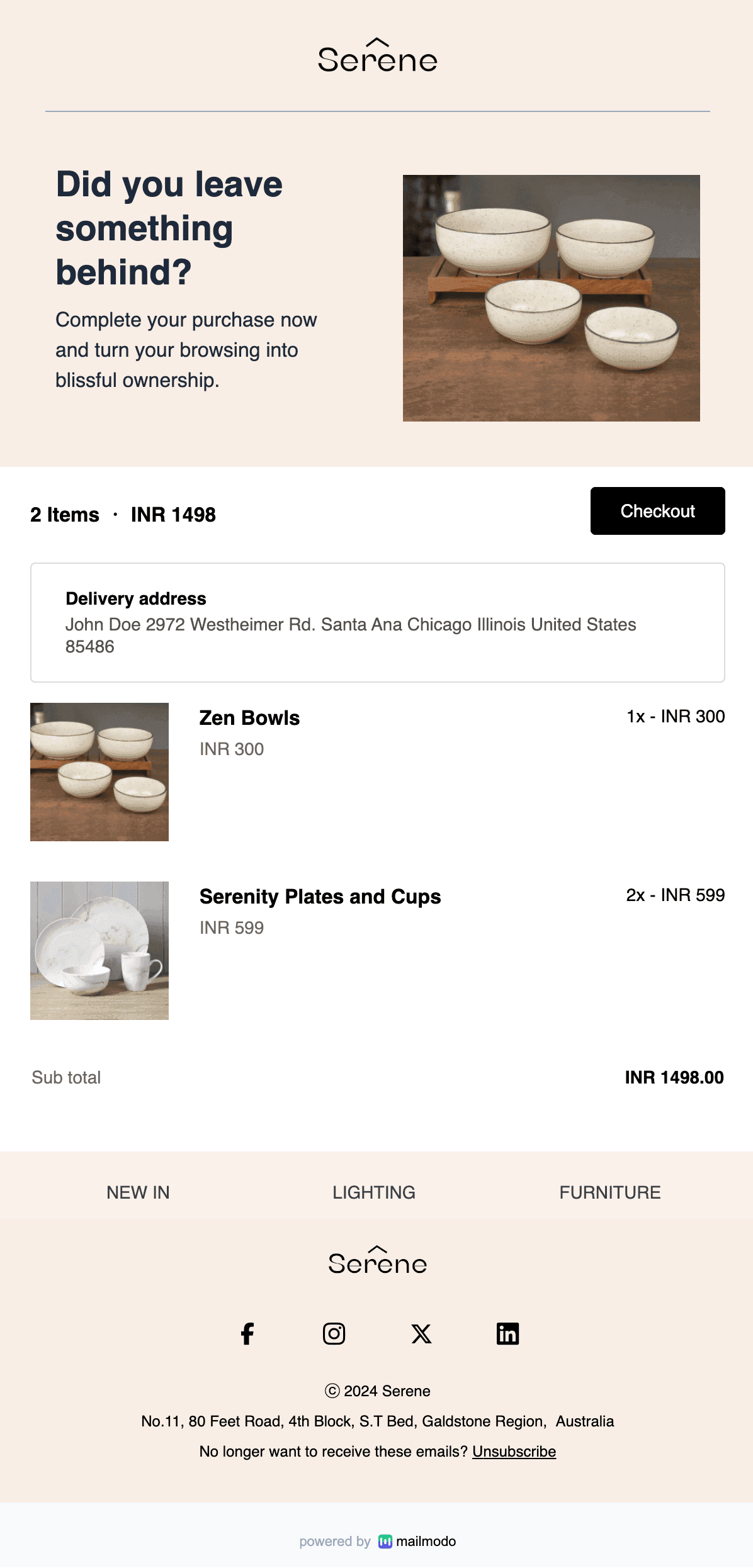 Free Abandonment Cart Email Template for home decor store