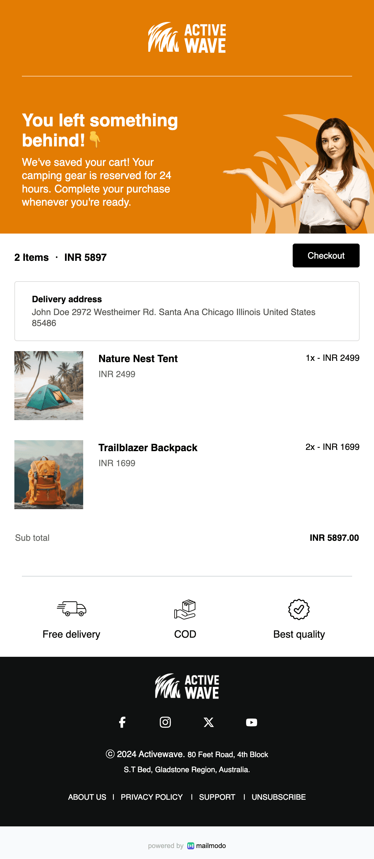 Free Abandonment Cart Email Template for Sports goods store