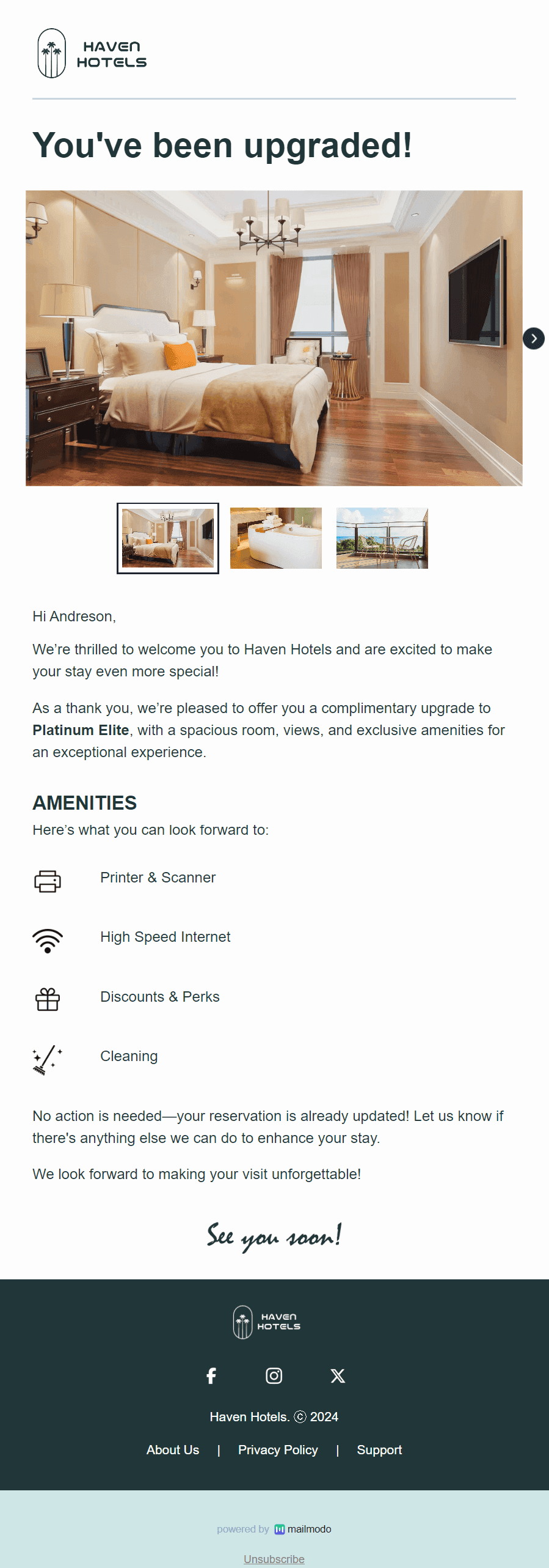 Free Hotel Upgrade Email Template