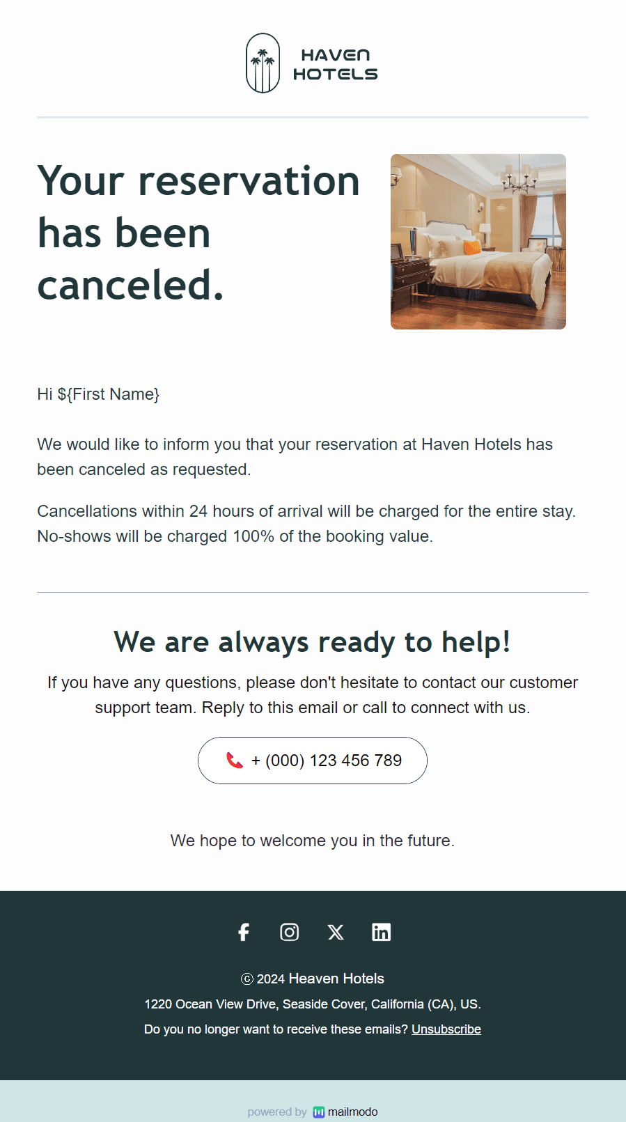 Free Hotel Cancellation Email