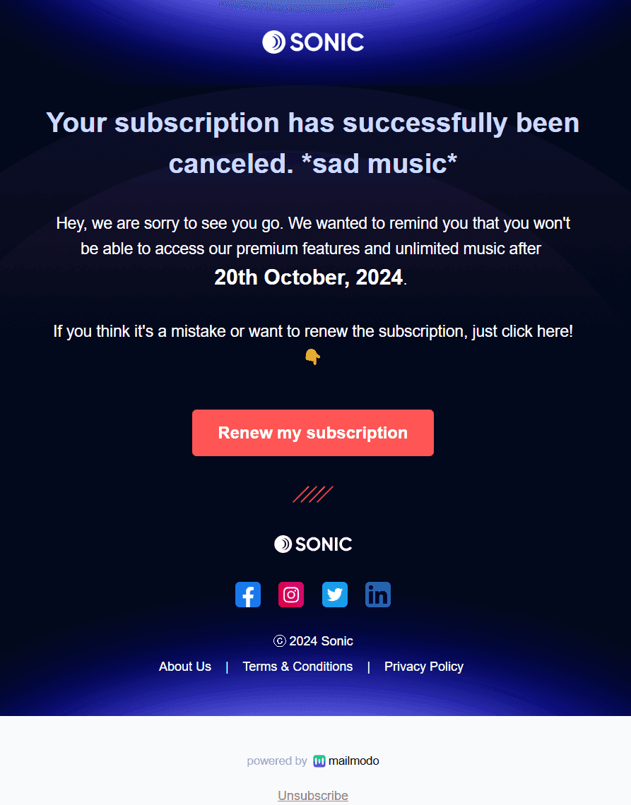 Free Cancel Subscription Email Template