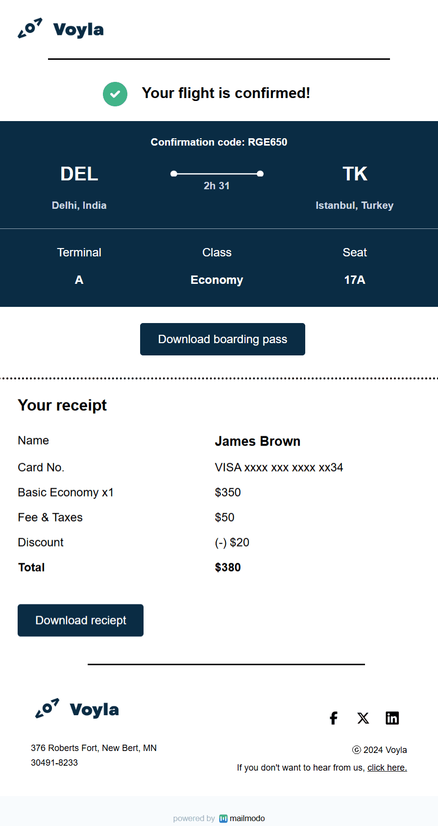 Free Flight Confirmation Email Template