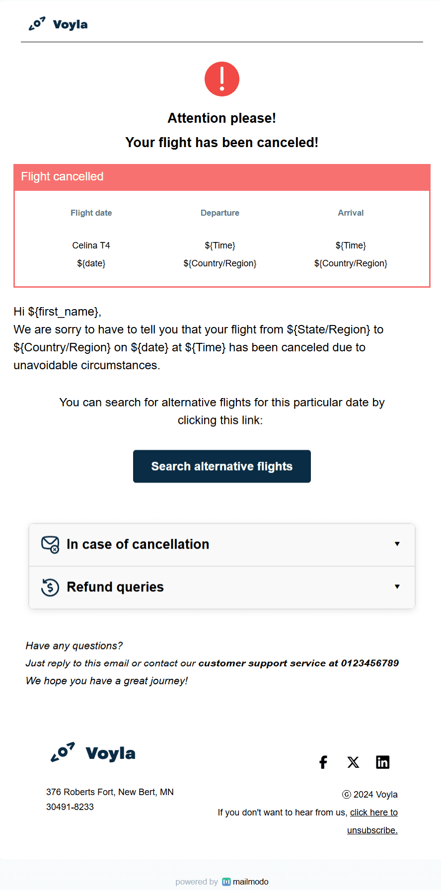 Free Flight Cancellation Email Template