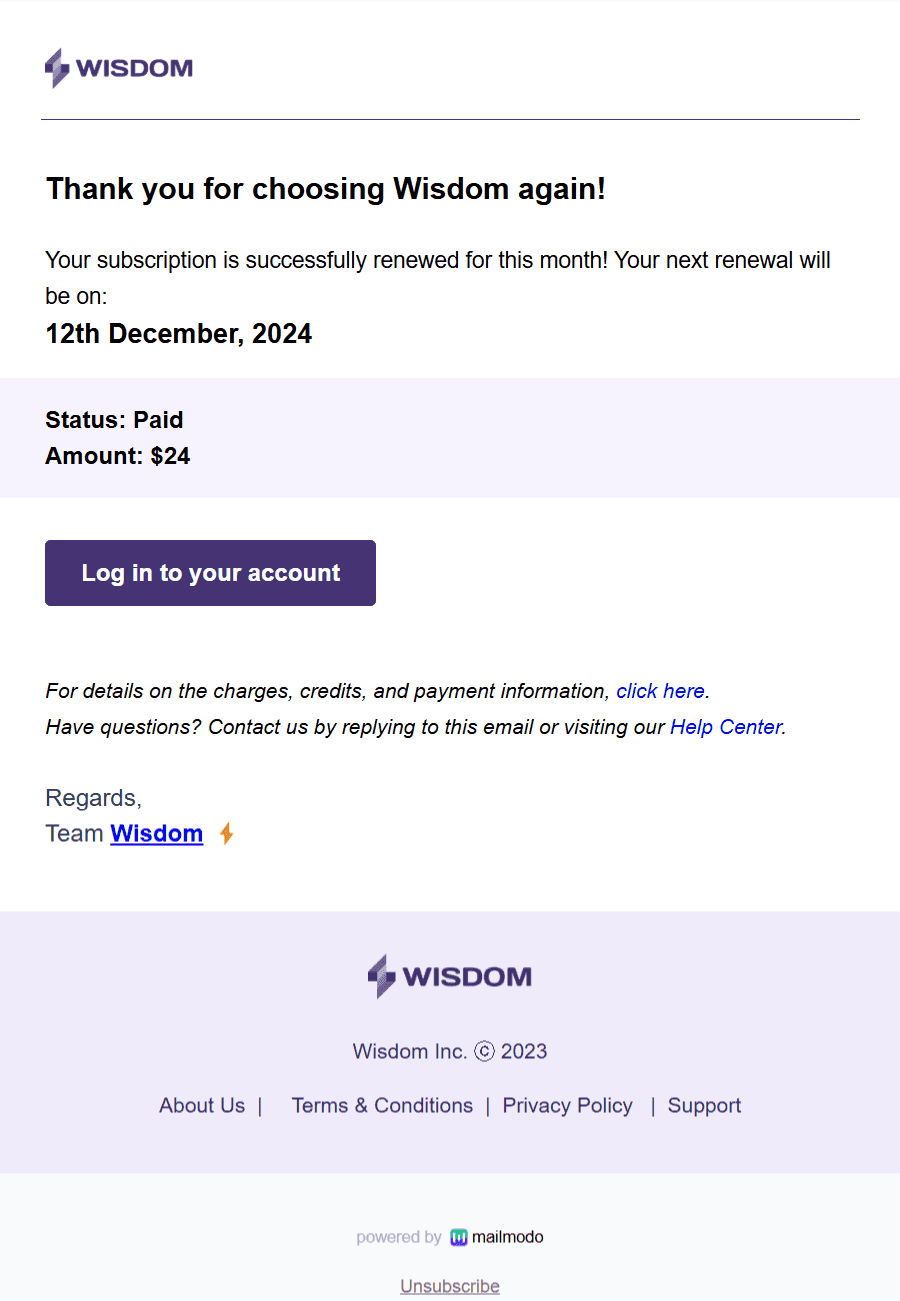 Free Subscription Renewal Thank You Email